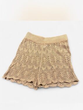 Princess Polly Crochet Scalloped Hem Tan Swim Cover Shorts